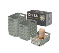 SmartStore Storage Basket with Handles in Green 10 x 1,6L (20,5x14,5x7,5cm) | Storage Bin From Recycled Plastic | Essence S Storage Box | Storage with 10-year Warranty