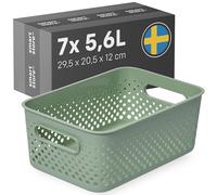 SmartStore Storage Basket with Handles in Green 7 x 5.6L (29.5x20.5x12cm) | Basket Storage From Recycled Plastic | Essence M Storage Basket | Storage Boxes with 10-year Warranty