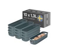SmartStore Storage Basket with Handles in Grey 10 x 1,3L (29,5x10x6,5cm) | Storage Bin From Recycled Plastic | Essence Slim Storage Box | Storage with 10-year Warranty