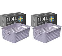 SmartStore Storage Basket with Handles in Lavender 11.4L (36.5x27x15cm) | Plastic Storage Bin from Recycled Plastic | Essence L Storage Box fits A4 paper| Storage with 10-year Warranty (Pack of 2)