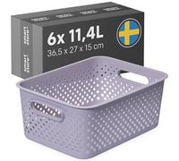 SmartStore Storage Basket with Handles in Lavender 6 x 11.4L (36.5x27x15cm) | Plastic Storage Bin from Recycled Plastic | Essence L Storage Box fits A4 paper| Storage with 10-year Warranty