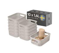 SmartStore Storage Basket with Handles in Linen 10 x 1,6L (20,5x14,5x7,5cm) | Storage Bin From Recycled Plastic | Essence S Storage Box | Storage with 10-year Warranty
