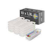 SmartStore Storage Basket with Handles in Off-White 10 x 1,3L (29,5x10x6,5cm) | Storage Bin From Recycled Plastic | Essence Slim Storage Box | Storage with 10-year Warranty