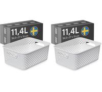 SmartStore Storage Basket with Handles in White 11.4L (36.5x27x15cm) | Plastic Storage Bin from Recycled Plastic | Essence L Storage Box fits A4 paper| Storage with 10-year Warranty (Pack of 2)