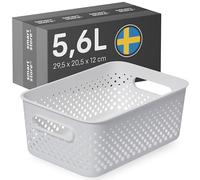 SmartStore Storage Basket with Handles in White 5.6L (29.5x20.5x12cm) | Storage Bin From Recycled Plastic | Essence M Storage Box| Storage with 10-year Warranty