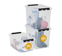 SmartStore Storage Boxes Bonus Pack 2x 52L + 1x 31L, Reinforced, Clear, 10 Year Guarantee, Food Safe, Clip Locked, Stackable and Nestable, BPA Free, L50 x W39 x H41cm
