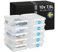 SmartStore Storage Boxes with Lids | 10x 7.5L box | 40x30x11cm | Stackable plastic storage box with lid for shoe, toy & craft storage | clear food-safe plastic boxes | storage containers