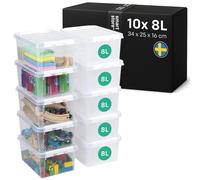 SmartStore Storage Boxes with Lids | 10x 8L box | 34x25x16cm | Stackable plastic storage box with lid for shoe, toy & craft storage | clear food-safe plastic boxes | storage containers