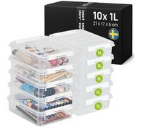 SmartStore Storage Boxes with Lids | 10x small 1L box | 21x17x6cm | Stackable plastic storage box with lid for Lego, craft & office | clear food-safe plastic boxes | containers with lids