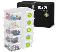 SmartStore Storage Boxes with Lids | 10x small 2L box | 21x17x11cm | Stackable plastic storage box with lid for toy, Lego & craft storage | clear food-safe plastic boxes | containers with lids