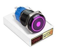 SmartSwitch 19mm Angel Eye DOT Black Aluminum Latching SPST Push Button Purple LED Metal Switch AE19