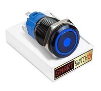 SmartSwitch 19mm Angel Eye DOT Black Aluminum Momentary SPST Push Button Blue LED Metal Switch AE19