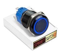 SmartSwitch 19mm Angel Eye HALO Black Aluminium Momentary SPST Push Button Blue LED Metal Switch AE19
