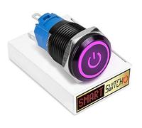 SmartSwitch 19mm Angel Eye Power Black Aluminium Latching SPST Push Button Purple LED Metal Switch AE19