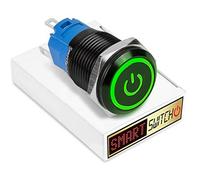 SmartSwitch 19mm Angel Eye Power Black Aluminium Momentary SPST Push Button Green LED Metal Switch AE19