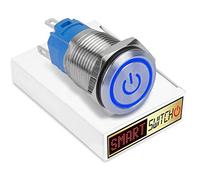 SmartSwitch 19mm Angel Eye Power Stainless Steel Latching SPST Push Button Blue LED Metal Switch AE19