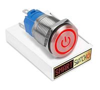 SmartSwitch 19mm Angel Eye Power Stainless Steel Latching SPST Push Button Red LED Metal Switch AE19