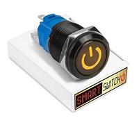 SmartSwitch 22mm Devil Eye POWER Black Aluminium Latching SPST Push Button Orange LED Metal Switch DE22