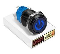 SmartSwitch 22mm Devil Eye POWER Black Aluminium Momentary SPST Push Button Blue LED Metal Switch DE22
