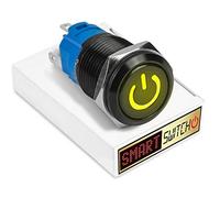 SmartSwitch 22mm Devil Eye POWER Black Aluminium Momentary SPST Push Button Yellow LED Metal Switch DE22