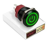 SmartSwitch 25mm Angel Eye Power Black Aluminium Latching DPDT 2NO2NC Push Button Green LED Metal Switch AE25