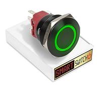 SmartSwitch 28mm Angel Eye Halo Black Aluminium Momentary DPDT Push Button Green LED Metal Switch AE28