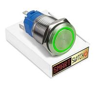 SmartSwitch Angel Eye 22mm Halo Momentary Push Button Switch 12V Green LED Switch with Silver Stainless Steel Finish 2NO2NC