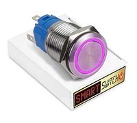 SmartSwitch Angel Eye 22mm Halo Momentary Push Button Switch 12V Purple LED Switch with Silver Stainless Steel Finish 2NO2NC