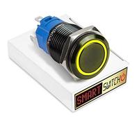 SmartSwitch Angel Eye 22mm Halo Momentary Push Button Switch 12V Yellow LED Switch with Black Aluminium Finish 2NO2NC