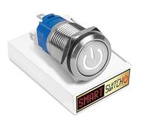 SmartSwitch™ Chrome Metal Power Symbol Momentary Push Switch - 19mm 12V/3A - Illuminated White LED - Pack of 5