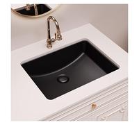 SmartSylva 18-Inch Rectangle Undermount Bathroom Sink, Porcelain Ceramic Vanity Undermount Sink, Matte Black