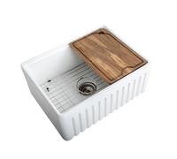 SmartSylva 24 Inch White Undermount Workstation Kitchen Sink, FarmhouseSink, Ceramic Deep Single Bowl, with Accessories