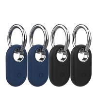 SmartTag2 Holder for Samsung Galaxy SmartTag 2 with Keychain [4 Pack]. Anti Lost, Anti-Scratch Keyring Case for Pet Collar, Key, Bag, Luggage - 360° Protective Smart Tag 2 Accessory Cover (Black/Blue)