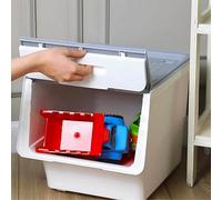 SmartToys4U Stackable Box, Plastic Organiser on Wheels, Kids Storage With Lid Open Front, Multi-Purpose Wheeled Storage for Toys Snacks Clothes (Grey&White, 3 x 33 LT)
