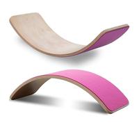 SmartToys4U Wooden Balance Board Kids with Felt Montessori Toddler Wobble Board Autism Friendly Waldorf Sensory Toy Indoor Outdoor Children Natural Wood Curvy Seesaw Yoga Board for Adult (Pink Felt)