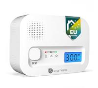 Smartwares CO Alarm, 10-Year Sensor, Replaceable Batteries, Display | Electrochemical detection, Rooms from 20 to 40 m², Test button, Mounting material, FGA-13041