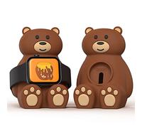 Smartwatch Charger Stand Compatible for Apple Watch 9/8/7/6/SE/5/4/3/2/1, Bear Silicone Charging Dock Holder for Samsung Galaxy Watch Ultra/7/6/5/5Pro, Support Nightstand Mode