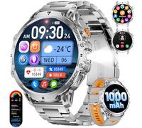Smartwatch for Men with Bluetooth Calling,1.85” HD Display Fitness Tracker with 100+ Sports Modes, IP68 Waterproof Rugged Military Heart Rate Monitor Built-in LED Flashlight Smartwatch for Android iOS