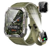 Smartwatch Men Military, 100 Days Battery Life/LED Flashlight/Compass/2 Wristbands/IP68 Waterproof, 100+ Sports Modes Sports Watch, Make/Receive Calls Smartwatch Outdoor Fitness Watch for Android iOS