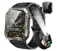 Smartwatch Men Military, 100 Days Battery Life/LED Flashlight/Compass/2 Wristbands/IP68 Waterproof, 100+ Sports Modes Sports Watch, Make/Receive Calls Smartwatch Outdoor Fitness Watch for Android iOS