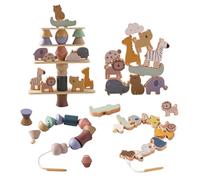 Smartwo Wooden Animal Threading and Stacking Toys for 3 4 5 Years Old, 30PCS Montessori Lacing Beads and Building Blocks for Toddlers, Kids Travel Toys, Fine Motor Skill Activity, Girl Boy Gift