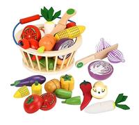 Smartwo Wooden Cuttable Vegetable Toys, Pretend Play Food Set for Kids Kitchen, Magnetic Veggies Cutting Game, with Picnic Basket, Toddlers Store Grocery Accessories, Gift for 3+ Years Old Boy Girl