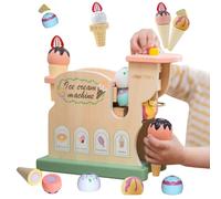 Smartwo Wooden Ice Cream Maker Playset, Kids Ice Cream Toy Set, Pretend Play Food for Children Kitchen, Toy Shop Accessories, Role Play Game for Toddlers 3 4 5 Years Old, Gift for Girls Boys