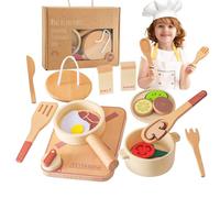 Smartwo Wooden Kitchen Toys, Kids Pots and Pans and Tableware Playset 19 PCS, incl. Toy Hob, Toddler Kitchen Accessories, Children's Cooking Set, Pretend Role Play for Girls Boys 2 3 4 5 Years Old
