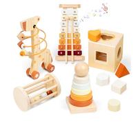 Smartwo Wooden Baby Toys, Toddler Montessori Game for 1 2 3 Years Old, Early Development & Educational Activity, Kids Xylophone Stacking Tower Shape Sorter Bead Maze, 1st Birthday Gifts for Girl Boy