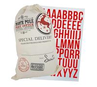 Smarty Pants North Pole Post Office Christmas Santa Sack with DIY Iron On Transfer, Natural Canvas, Large, Special Delivery Design with Red Alphabet Letters for Personalization