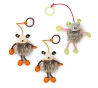 SmartyKat Bouncy Mouse set/3 Soft Plush Cat Toy, Bungee Teaser Toy, Interactive with Ring, Elastic and Extra Long Faux Fur