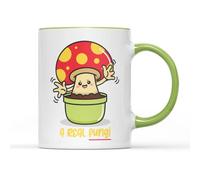 SmartyPants A Real Fungi Mug Tea Coffee Cup - Novelty Fun Guy Dude Cute Mushroom Dad Joke Funny Hilarious Cheesey Pun Saying Quote Text Kitchen Accessories Gift Present (Light Green Handle Prime)