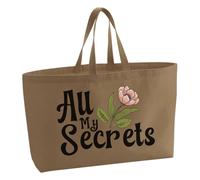 SMARTYPANTS All My Secrets Canvas Tote Bag Xl - Eco-Friendly Reusable Bag with Flower Design Extra Large Shopping or Beach Bag Gift Present (Brown)
