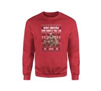 SMARTYPANTS Barry Wood's Yule Log Christmas Jumper Sweatshirt - Novelty Funny Rude Crude Explicit Fun Joke Merry Xmas Eve Festive Jolly Reindeer Pattern Work Party Gift Present (Small, Red Prime)